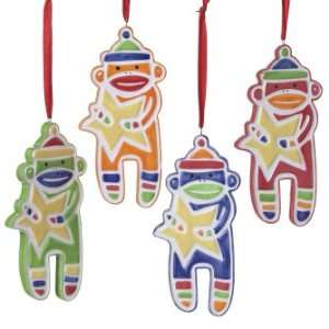  Sock Monkey with Star Set of 4 Christmas Ornaments