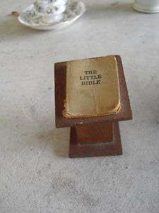 Vintage Miniature Little Bible Book on Wood Stand LOOK  