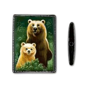  30x40mm Brown Bear Mother and Cub on Black Onyx Rectangle 