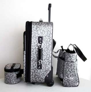 CarryOn 3pc Travel Set Rolling Wheel Luggage Beauty Case Purse Silver 