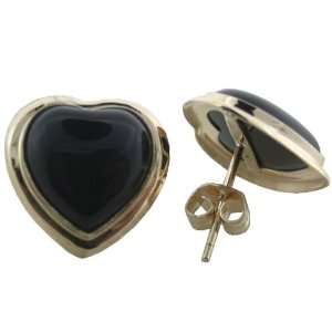  Onyx Heart Earrings with Step Bezel, 14k Gold Jewelry