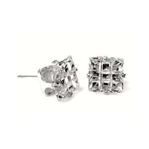 Silver Square Invisible Cut Cubic Zirconia Earrings, Size 