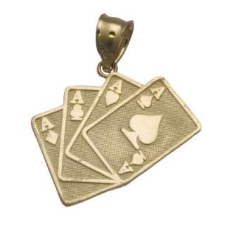 14K Solid Yellow Gold 4 Aces Poker Cards Charm Pendant  