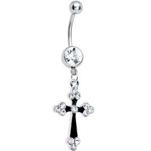  Clear Gem Black Gothic Cross Belly Ring Jewelry