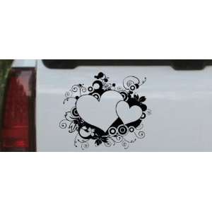 10in X 8.5in Black    Hearts With Swirls Car Window Wall Laptop Decal 