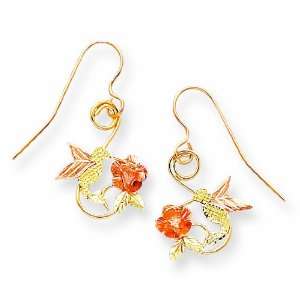    10k Black Hills Gold Hummingbird With Flower Earrings Jewelry