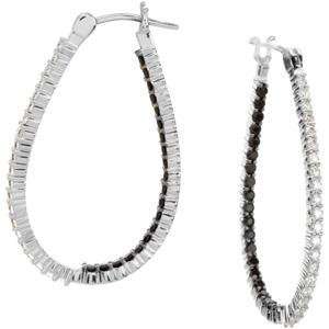 Black Spinel Diamond Hoop Earrings in 14k White Gold (0.625 Ct. tw.)