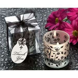  Wedding Favors Frosted Elegance Black and White Tea Light 