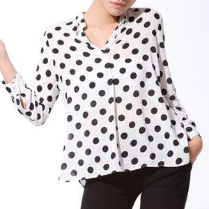 New Womens Clothing polka dot Print narrow collar Top Shirt Blouse 