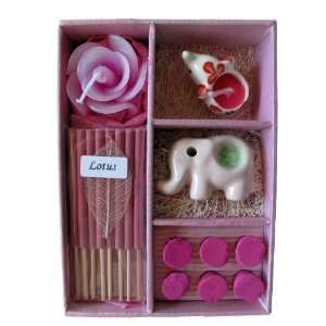  Lotus Scented Incense & Candle Gift Set, Pink Gift Set 