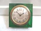 Vintage Winding Movement Green Glass Case Mantel Clock 