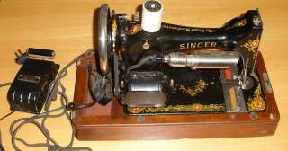 ANTIQUE 1919 SINGER PORTABLE ELECTRIC SEWING MACHINE DOME TOP WOOD 