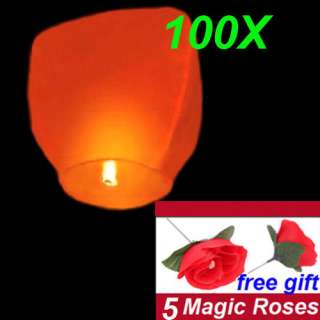 100 X Orange Sky Fire Lantern 5X Rose Magic Tricks Free  
