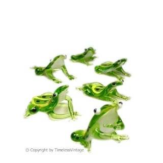 Set of 6 Miniature Hand Blown Art Glass Frogs
