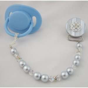  Baby Blue Lacy Flower Pacifier Clip Baby