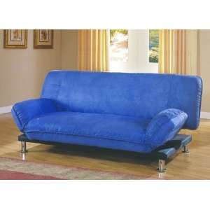  Contemporary Blue Microfiber Futon Sofa w/Mattress Pad 