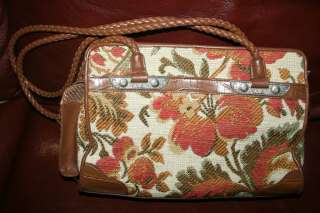 Bueno Tan Floral Tapestry Brown Leather Organizer Handbag/Purse  