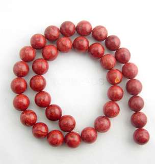 12mm Round Natural Sponge Red Coral Loose Strand Beads  