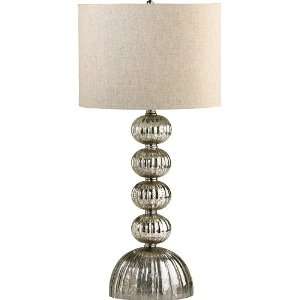   32 Gold Leaf Mirrored Glass Table Lamp with Raw Cotton Shade 04369