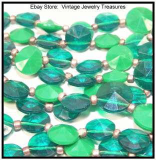   Irish Green Faceted Lucite Bib Gold Necklace & Clip Earring Set  