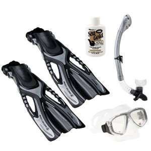  Body Glove Reach Mask Fins Dry Snorkel Set Package, Black 
