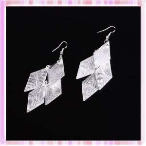 Special Cool Rhombus Shape Silver Plated Metal Tassel Earrings 1 Pair 