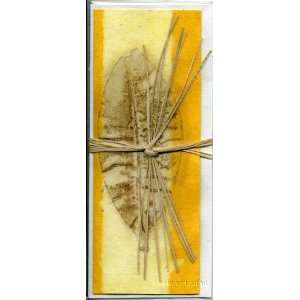 Yellow Handmade Greeting Card; Real Leaf Imprint on Handmade Paper 