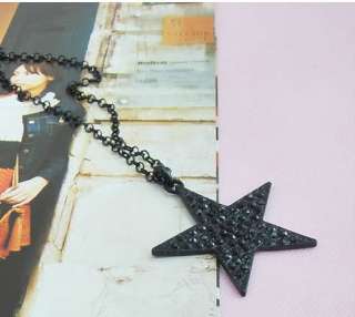 Black Rhinestone Five Pointed Star Chain Necklace H113  