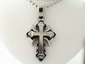 Black & Blue Stainless Steel Diamond Cross Necklace  