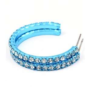  Gorgeous Crystal Teal Blue Cresent Hoop Earrings Jewelry