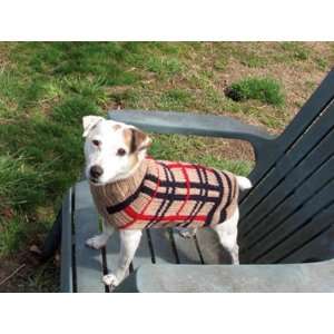 Tan Plaid Handmade Wool Designer Dog Sweater Size XXS  
