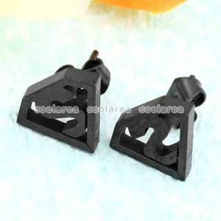 Cool Pair Black Superman Sign Stainless Steel Ear Studs  