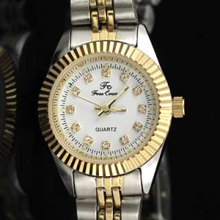Golden Frame Diamond Ladies Women S/Steel Quartz Battery Wrist Watch 