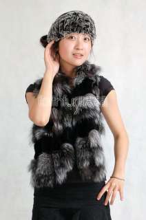 Silver Fox Fur and Rex Rabbit Fur Blended Scarf Stole  
