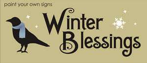 Stencil Winter Blessings Primitive Crow Snowflake Signs  