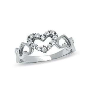 Cubi Zirconia Open Hearts Eternity Band in Sterling Silver   Size 8 SS 