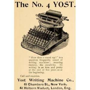1895 Ad No 4 Yost Writing Maching Company Typewriter   Original Print 