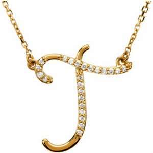  14k Yellow Gold Tantalizing T Initial Diamond Necklace 
