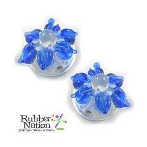  Applique Flower Lampwork Glass Focal Beads BLUE 8pc 18mm 
