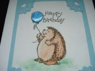 Handmade Happy Birthday Card Stampin Up Hedgehog Blue  