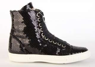   GALLIANO LADIES BLACK SEQUINS HIGH TOP FASHION SNEAKERS SHOES 38/8