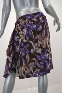 BLUMARINE 00% Silk Chiffon Faux Wrap Skirt Prple/Brn/Taupe Orchid 