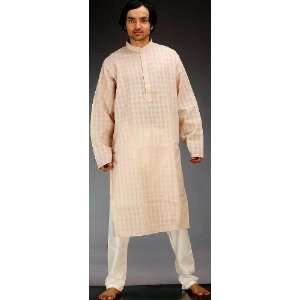   Kurta Pajama Set with Checks in Self   Pure Cotton 