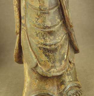   CHINESE OLD JADE STATUE STANDING BODHISATTVA WITH WOOD STAND  