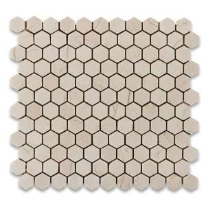  Crema Marfil Marble Tumbled 1 Mini Hexagon Mosaic Tile 