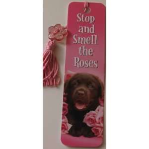  Dog Around Roses Small Bookmark with Tassel 2 X 5 