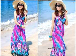 Womens Sexy BOHO Style Floral Pattern Halter Casual Summer Beach Maxi 