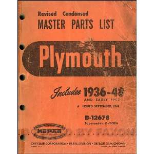    1936 1948 Plymouth Master Parts Book Original Plymouth Books