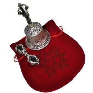  Buddhist Brass Silver Plated Dorje Bell Set Nepal Kitchen 