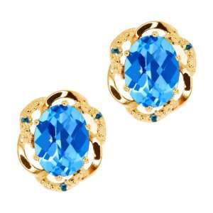   Swiss Blue Topaz Diamond Yellow Gold Plated Silver Earrings Jewelry